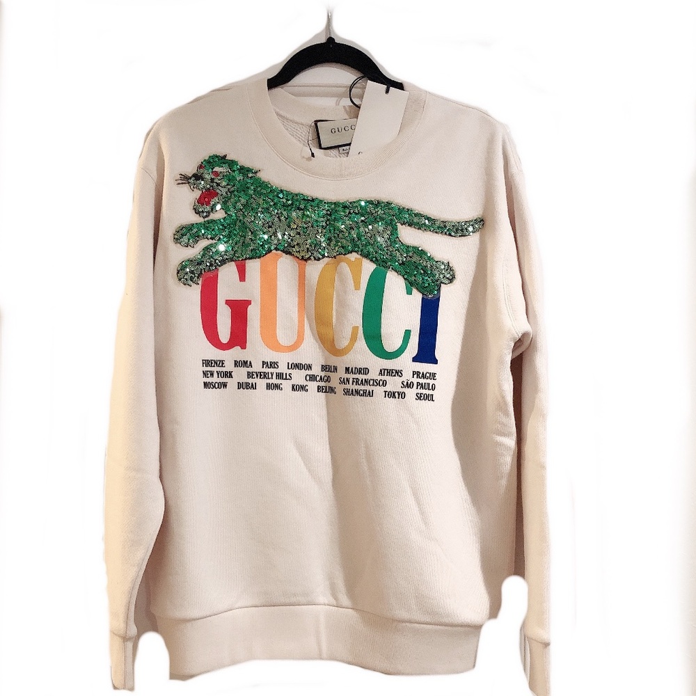 NWT Gucci 2018 Cities Sequins Logo Sweatshirt S